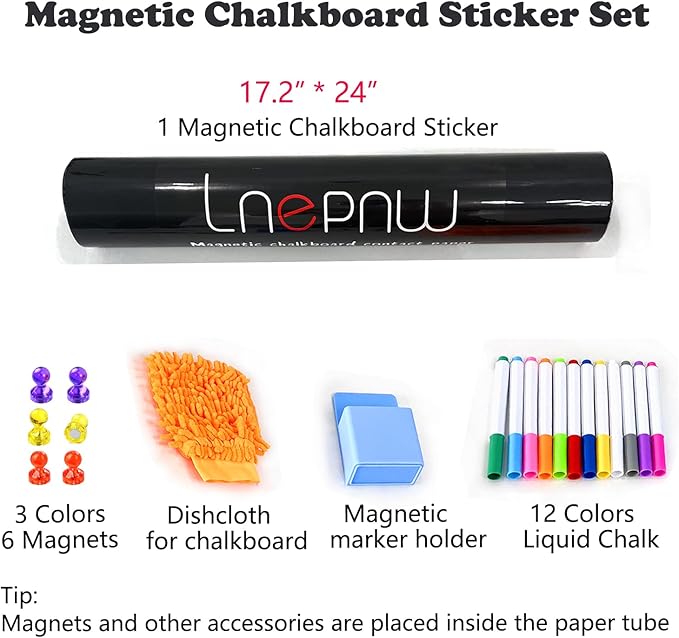 Magnetic Chalkboard Contact Paper 17.2" x 24" Self Adhesive Magnetic Wall Board Sticker with Liquid Chalk Black Chalk Board Wallpaper Roll Alternative Blackboard Paint