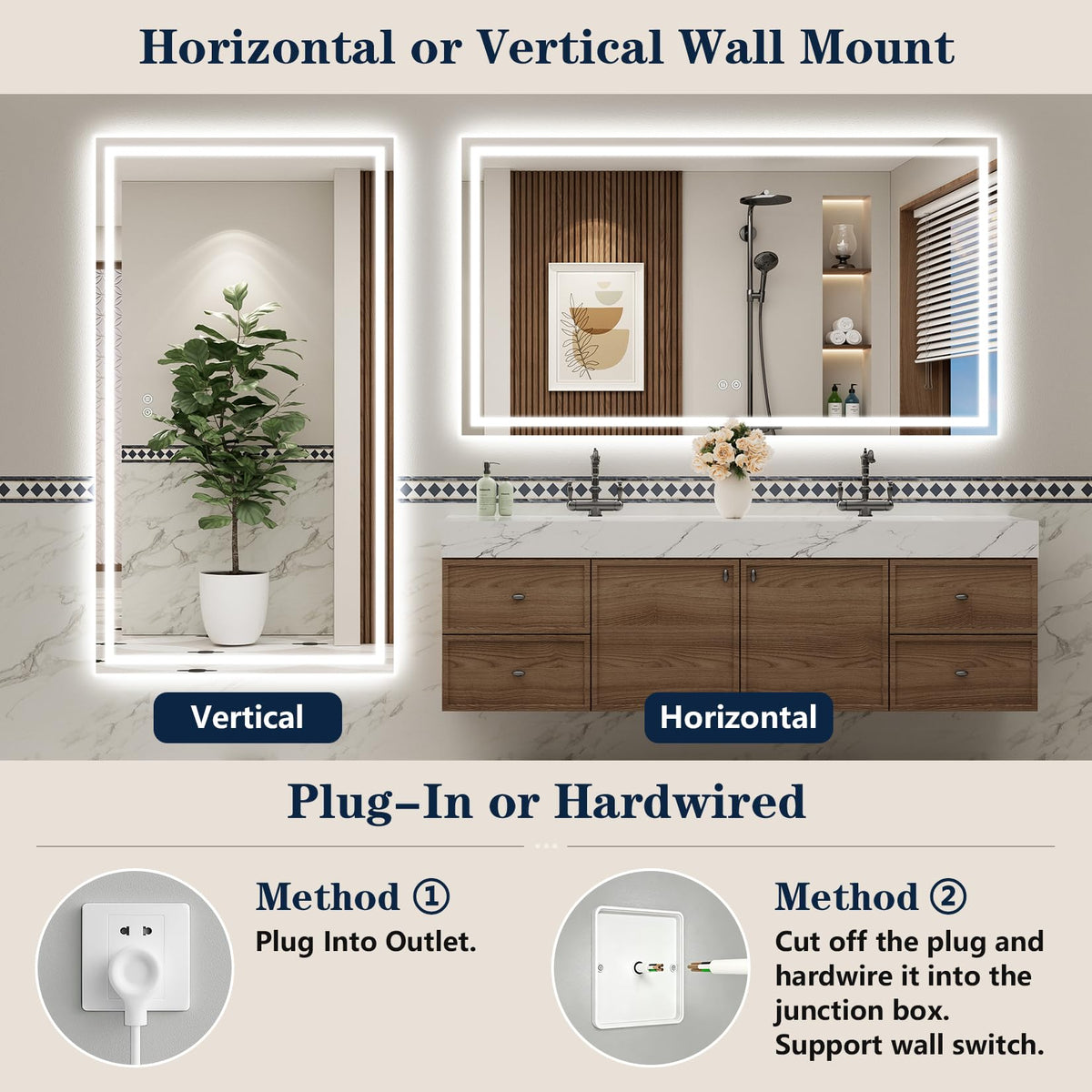 VEEYLOS 72x32 Inch LED Bathroom Mirror with Lights, Backlit & Front Lit