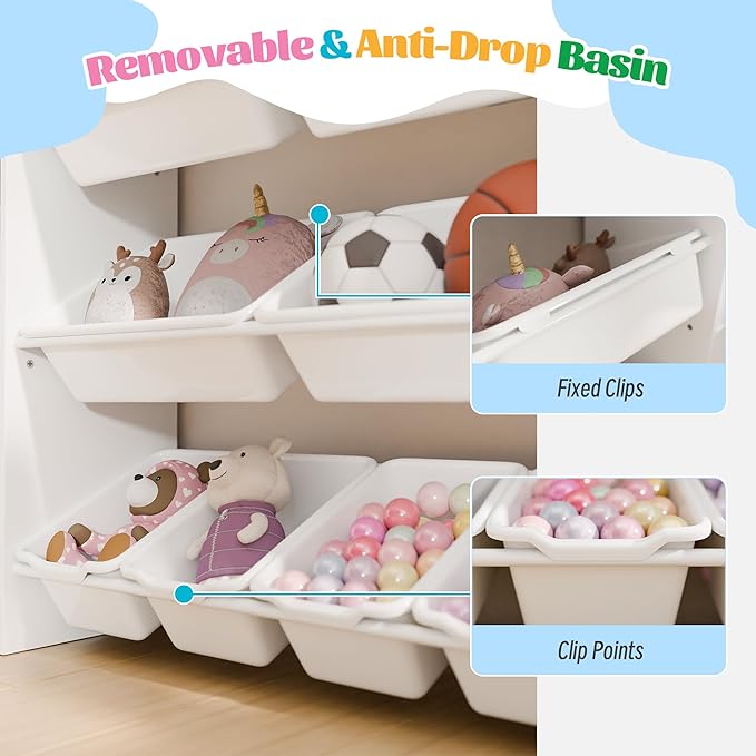 Large Kids Toy Storage Organizer, Toy Organizers and Storage with Bookshelf, Kids Bookshelf and Toy Storage with 6 Storage Cubbies and 8 Storage Bins for Kids' Rooms, Playrooms, and Nurseries