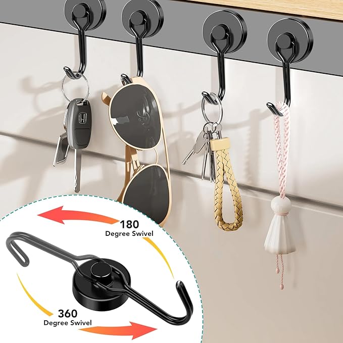 DIYMAG Black Magnetic Hooks, 110LBS Strong Magnetic Hooks Heavy Duty, Strong Magnet Hooks with Metal Hanger for Hanging Refrigerator Home Kitchen Office, 16Pack