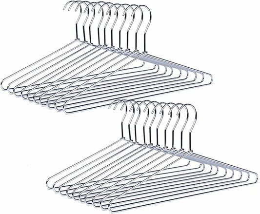 Amber Home 20 Pack Heavy Duty Metal Shirt Coat Hangers, Stainless Steel Clothes Hanger with Polished Chrome, 17 Inch Silver Metal Wire Hanger