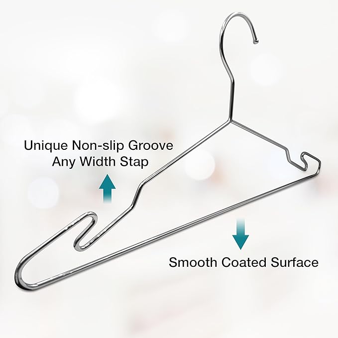 Luxurious Hanger Set Heavy Duty Metal Hangers with Unique Hook Design Durable & Sturdy Coat Hangers 4mm Thick Withstands 25lbs Weight Smooth Finish Compact Shirt Hangers - 40 Pack Chrome