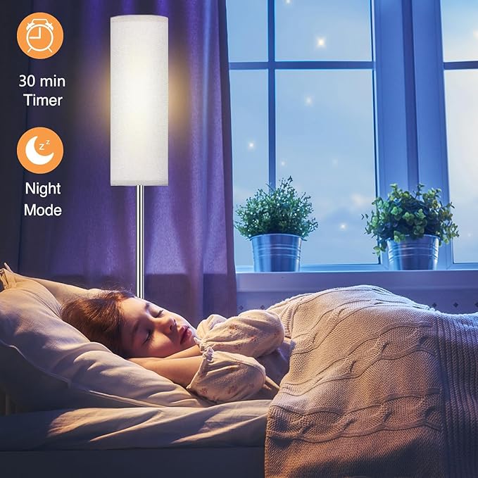 Smart LED Floor Lamp with APP Control & RGB Colors - Dimmable Standing Lamp for Living Room, Bedroom, Gaming - Remote, Timer, 9W Bulb Included, 67" Modern Tall Lamp (Silvery)