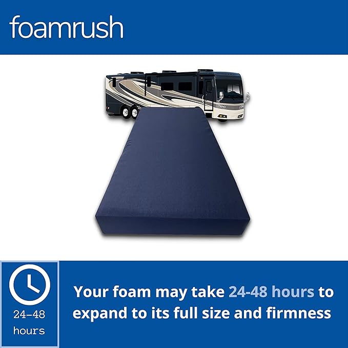 FoamRush 3-Inch Bunk (30" x 75") Gel Memory Foam RV Mattress Replacement with Canvas Navy Cover, Medium Firm, Made in USA, Camper Trailer, Removable Water-Resistant Outdoor/Indoor Cover with Zipper