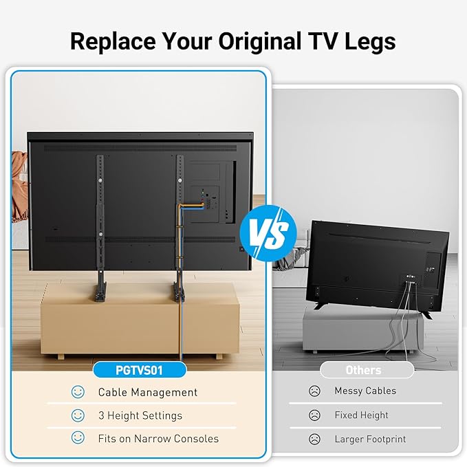 PERLESMITH Universal TV Stand Mount for 22-70 Inch TVs, Height Adjustable Table Top TV Stand, Great Load-Bearing Replacement TV Legs with Tempered Glass Holds up to 110lbs, Max VESA 800 x 600mm