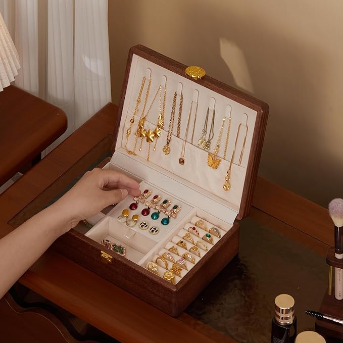 Wooden Jewelry Box For Women Jewelry Organizer Box With Lock Jewelry Holder Organizer For Necklace Ring Earring