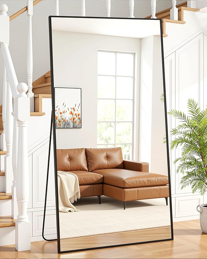 Suidia Full Length Mirror, 76"x34" Floor Standing Mirror Freestanding, Full Body Mirrors with Stand for Bedroom, Hanging Mounted for Living Room Cloakroom, Black, Rectangular Style