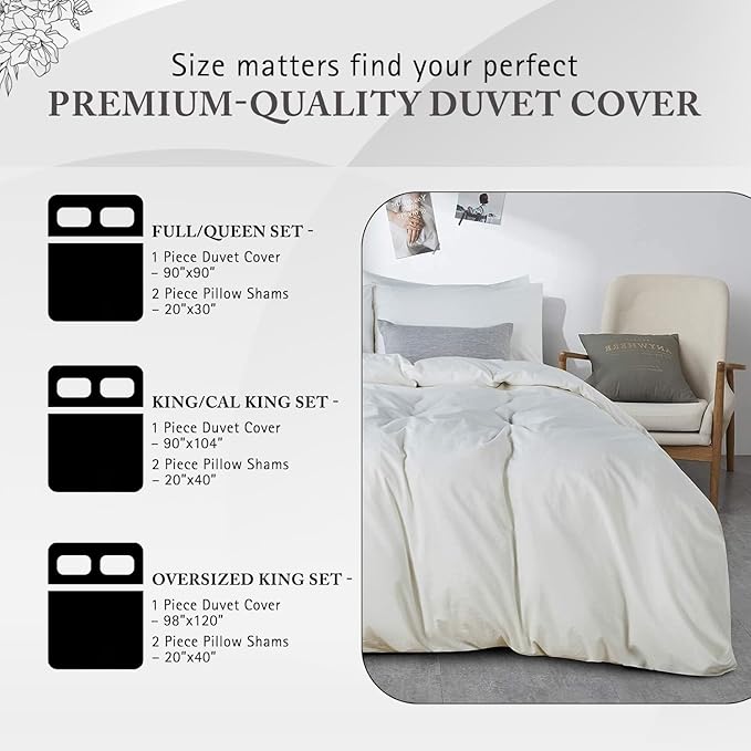 King Duvet Cover 1000 Thread Count 100% Egyptian Cotton Sateen Weave Long Staple White Quilt Cover 3 PC Bedding Set - Comforter Cover & 2 Pillow Shams with Zipper Closure