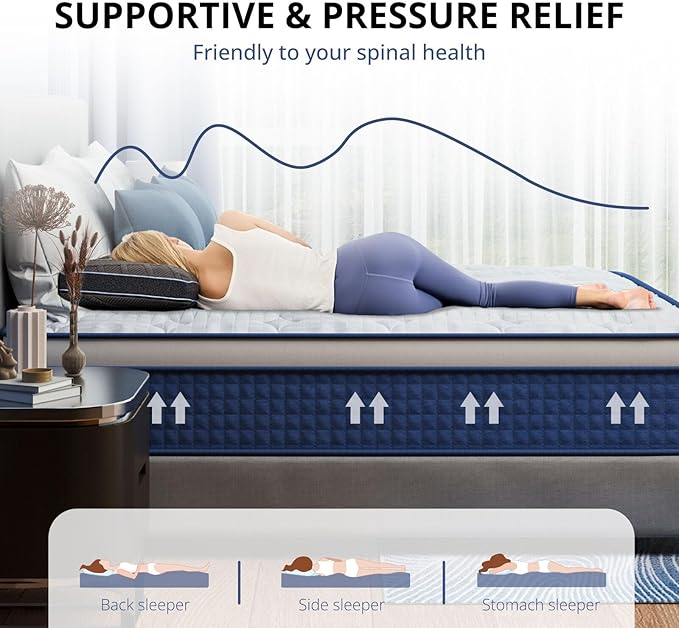 Queen Mattress 14 Inch Hybrid Mattress in a Box, Medium Firmness, Foam and Individual Pocket Springs for Motion Isolation & Pressure Relief, CertiPUR-US Certified, 60" x 80"