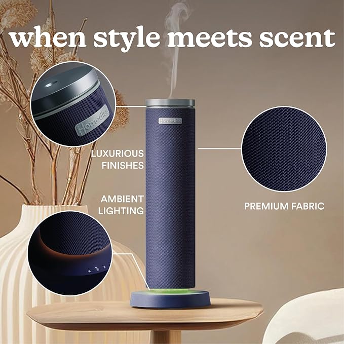 Homedics SereneScent Fabric Rechargeable Waterless Diffuser, Use with Homedics SereneScent Oil 120ml (Sold Separately) Cordless Aromatherapy, Adjustable Mist & Timer, 6 Calming Lights, Future Dusk