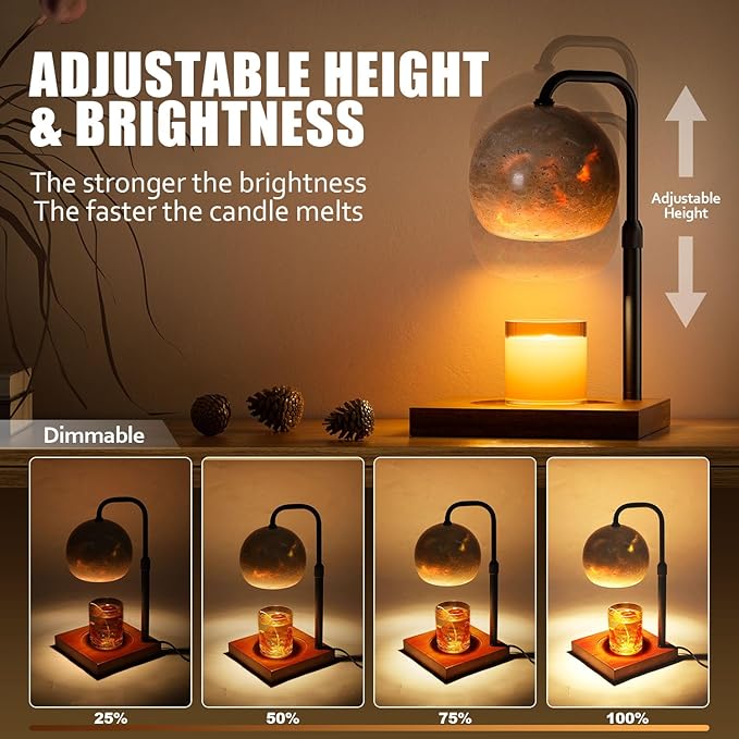 Candle Warmer Lamp With Timer, Adjustable Height Dimmable for Bedroom, Wax Lamp for Scented Candles With Marble, 2 Bulbs House Warming Gifts for Mom (Ball)