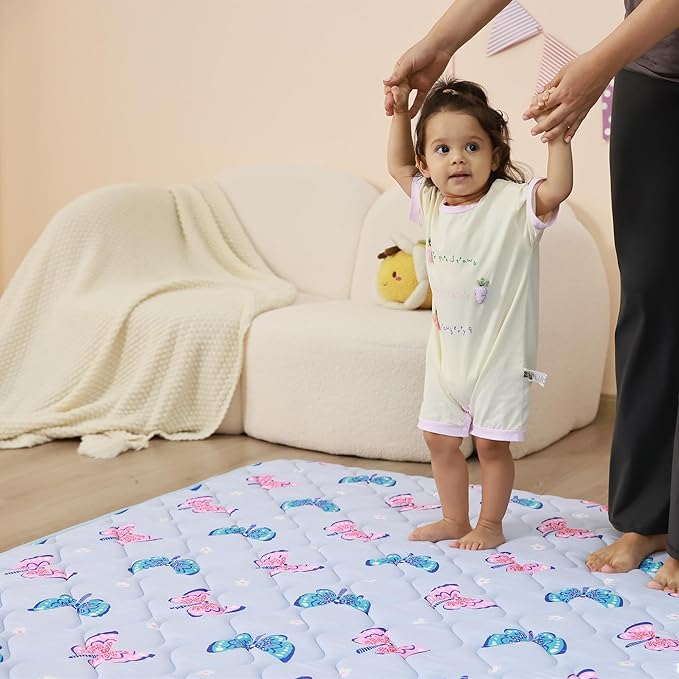 Viviland Baby Play Mat 50" x 50", Extra Thick Big Baby Mat for Baby/Toddler, Non-Slip & Machine Washable (Purple Butterflies)