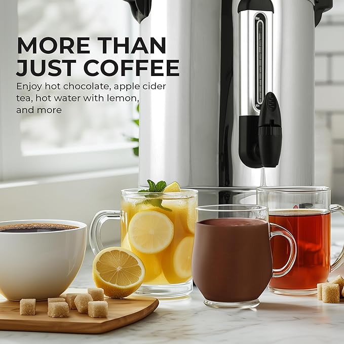 Zulay Commercial Coffee Maker Machine Urn - Large Percolator Pot Dispenser With Double-Wall Stainless Steel, Quick Brew, Stays Hot - Also for Water, Tea, Beverage at Events & Catering - 100 Cup Silver