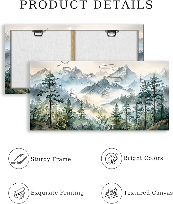 SERIMINO Large Mountain Landscape Wall Art for Living Room, Nature Scenery Paintings Bedroom Decor Aesthetic, Green Pictures Wall Decor Modern Home Decor Artwork 20"X40"