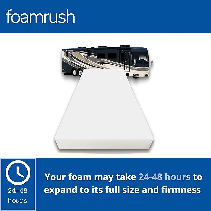 FoamRush 3-Inch Bunk (28" x 72") High Density Foam RV Mattress Replacement, Medium Firm, Pressure Relief Support, Travel Camper Trailer Truck, Made in USA, CertiPUR-US Certified, Cover Not Included