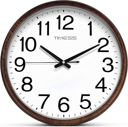 Wall Clock, Classic Wood Style Finish, 18 Inch Non-Ticking Silent Battery Operated Analog Clock, Ideal Retro Decor for Home, Bedroom, Living Room, Kitchen, Bathroom, Office(Wood Brown)