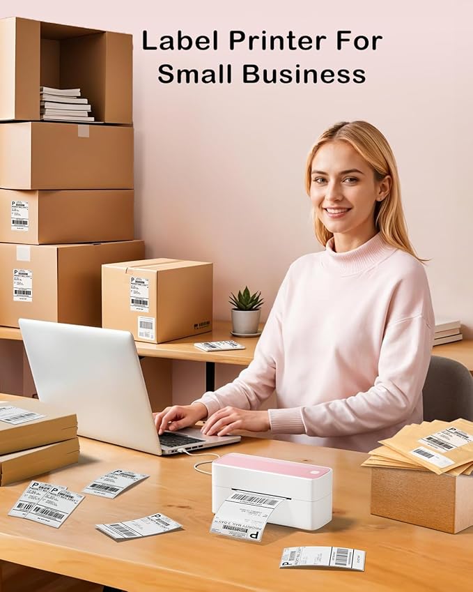 ASprink Shipping Label Printer - Bluetooth Thermal Label Printer for Shipping Packages, Small Business, Barcode Labels, Customer Stickers Compatible with for Amazon, Ebay, Shopify, USPS, UPS, FedEx