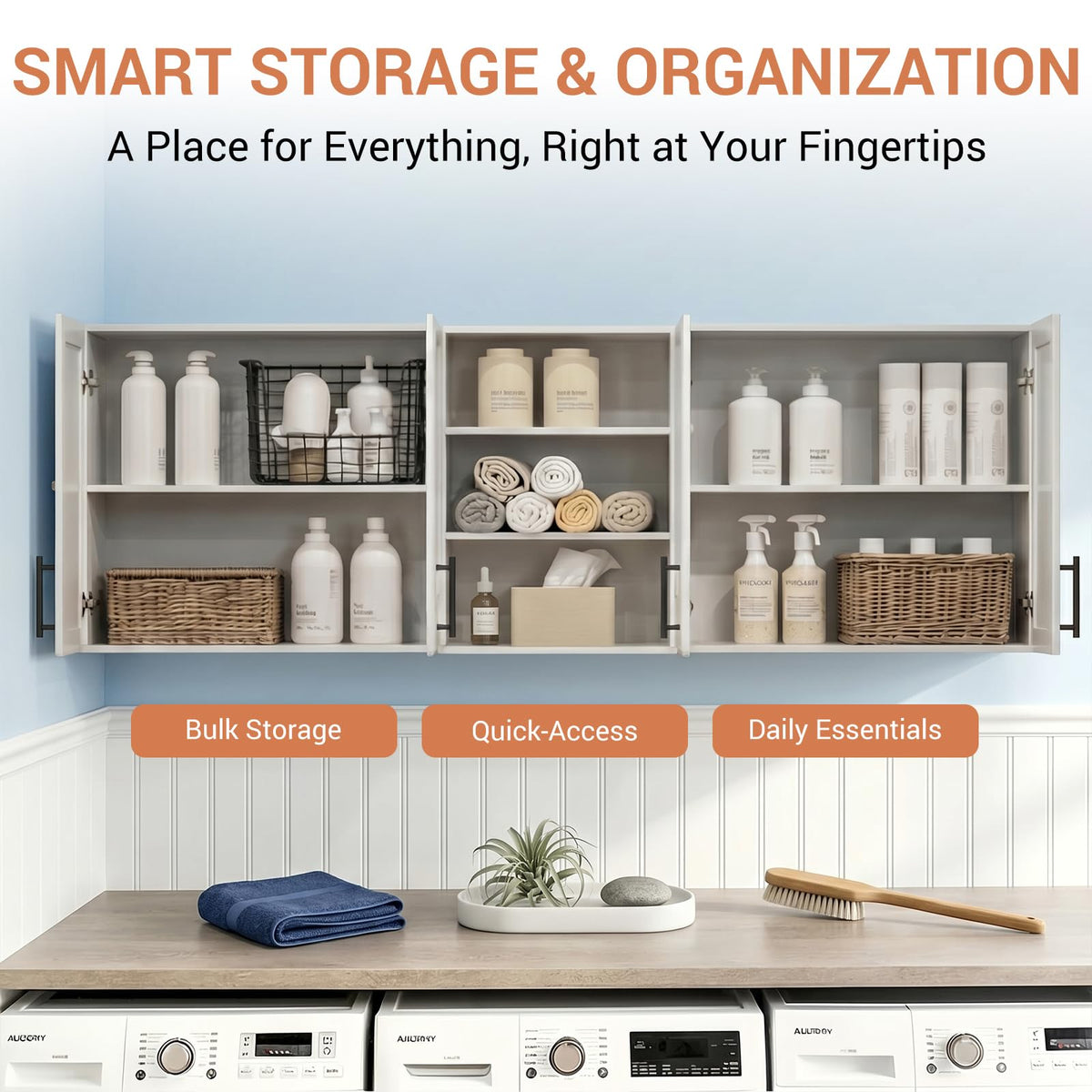 NEWOWNDS 62.8" W Laundry Wall Mounted Cabinets with Adjustable Shelf