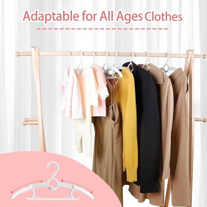 ManGotree Baby Hangers for Nursery Closet, 11''-14.5'' Adjustable Non-Slip Kids Hangers, Space Saving Stackable Plastic Hanger for Baby Toddler Children Kids Teen (20 Pack, Grey)