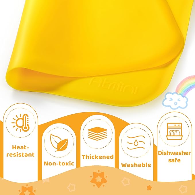 Silicone Craft Mats for Kids 24"x16"– with Raised Lip & Non-Slip | Reusable Silicone Art Mat for Play Sand, Painting, DIY Crafts | Durable Design (Yellow)