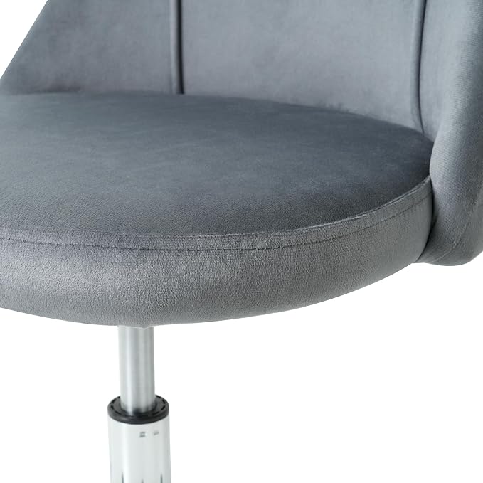 Furnimart 360° Swivel Rolling Desk Chair, Height Adjustable Vanity Chair with Silver Legs, Cute Task Chair with Wheels for Dorm Bedroom Studying Small Places (Velvet Gray)