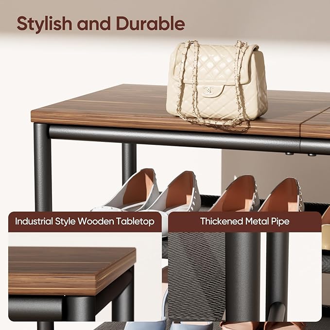 Mavivegue 6 Tier Shoe Rack Organizer, Metal Organizer Shelf with with MDF Top Panel and Layer Fabric, Shoe Rack for Front Door Entrance, Black & Rustic Brown