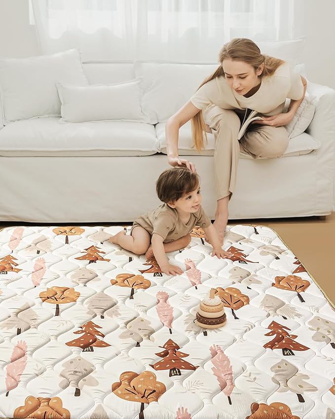Baby Play Mats for Floor, Thicken 50x50 Playpen Mat, Cushioning Padding Foam Playmats for Baby, Non-Slip One-Piece Crawling Tummy Time Mat Washable Baby Playmate