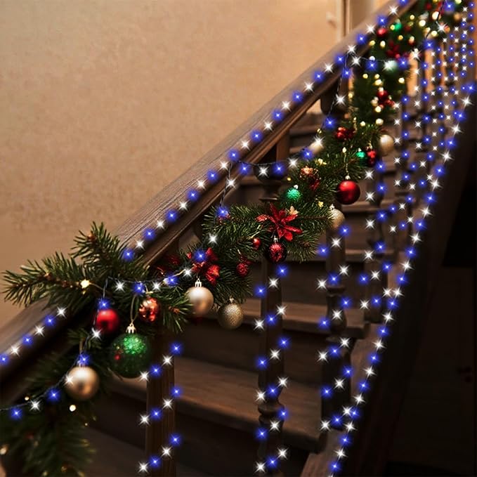 QITONG 500 LED String Lights Green Wire Blue and White Led