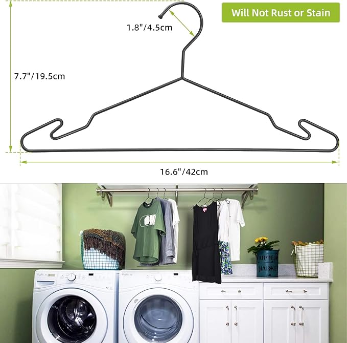 Luxurious Hanger Set Heavy Duty Metal Hangers with Unique Hook Design Durable & Sturdy Coat Hangers 4mm Thick Withstands 25lbs Weight Smooth Powder Coated Finish Compact Shirt Hangers - 20 Pack Black