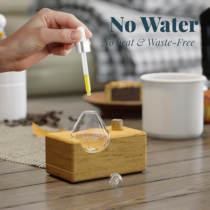 AromaMobi Portable Waterless Aroma Diffuser for Home&Travel Use | Rechargeable Essential Oil Nebulizer with 4 Timer Modes & Instant Fragrance | Wood&Glass Diffuser | Gift Ready [Waterdrop]