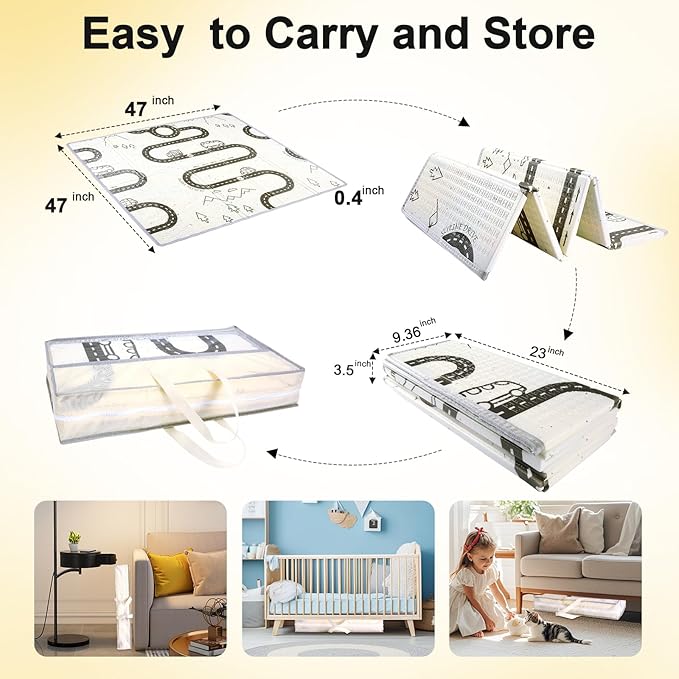 Foldable Baby Play Mat,47" x 47" Baby Playmat for Playpen,0.4 inch Thick Waterproof Anti-Slip Reversible Play Mat for Infant Crawling Baby for 50x50 Playpen
