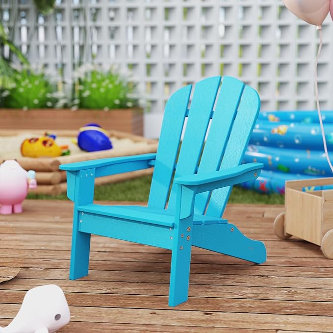 Giantex HDPE Kids Adirondack Chair - All-Weather Lawn Toddler Chair with Ergonomic Design, Children’s Outdoor Chair for Toddlers Ages 3-8, Kid’s Patio Furniture for Deck, Garden (1, Turquoise)
