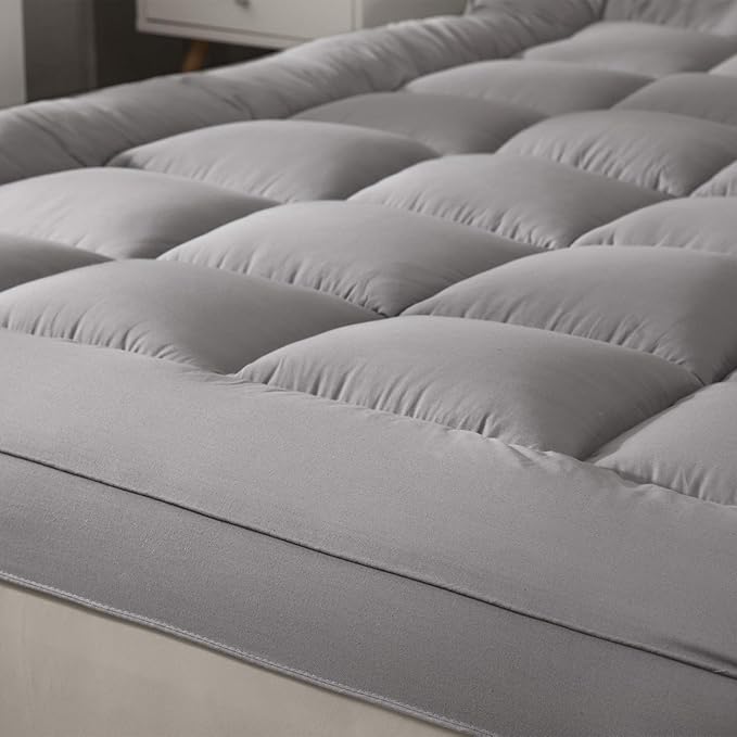 Soft Pillow Top Mattress Topper King for Firm Mattress - Grey, Extra Thick Plush Bed Topper for Back Pain with 100% Cotton Cover, Overfilled Soft Mattress Pad Cover Fit to 6”-22” Mattress.