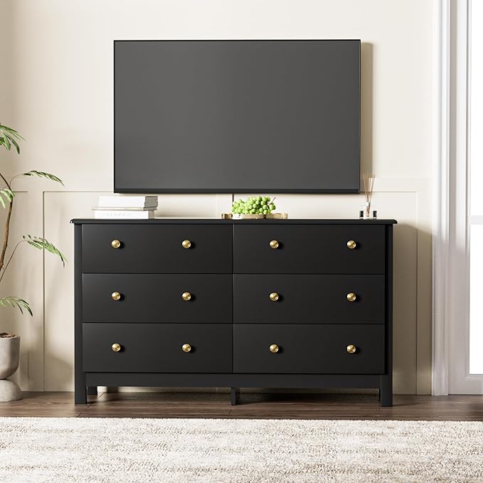 Black Dresser for Bedroom, Dressers & Chests of Drawers with Large Drawer, Wooden Double Dresser for Bedroom, Closet