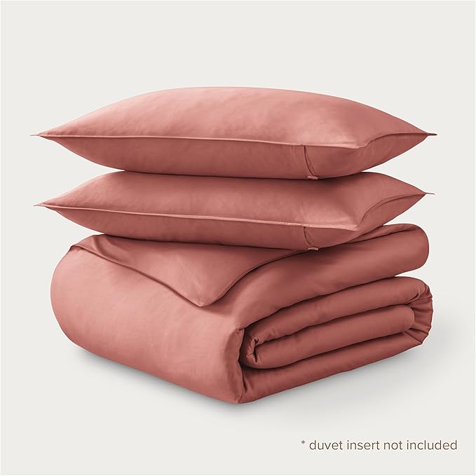 Bare Home 100% Organic Cotton Sateen Duvet Cover Set - Full/Queen Size - 400 Thread Count - Smooth Sateen Weave - Warm & Luxurious - Duvet Cover (Full/Queen, Dusty Rose)