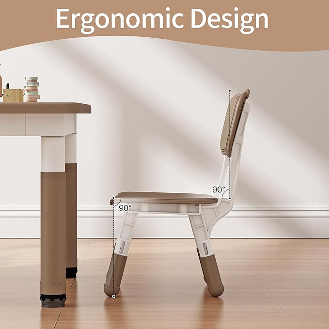 Toddler Table and 2 Chairs, Kids Table and Chair Set Height Adjustable, 31.5''L x 23.6''W Multifunctional Graffiti Desktop for Reading, Drawing, Eating, for Girls & Boys Age 2-10, Brown-02