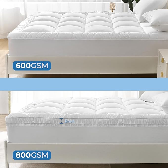 YUGYVOB California King Mattress Topper - 800GSM Extra Thick Cooling & Breathable Mattress Pad with Deep Pocket 8"-21" & Soft Down Alternative Filling, White