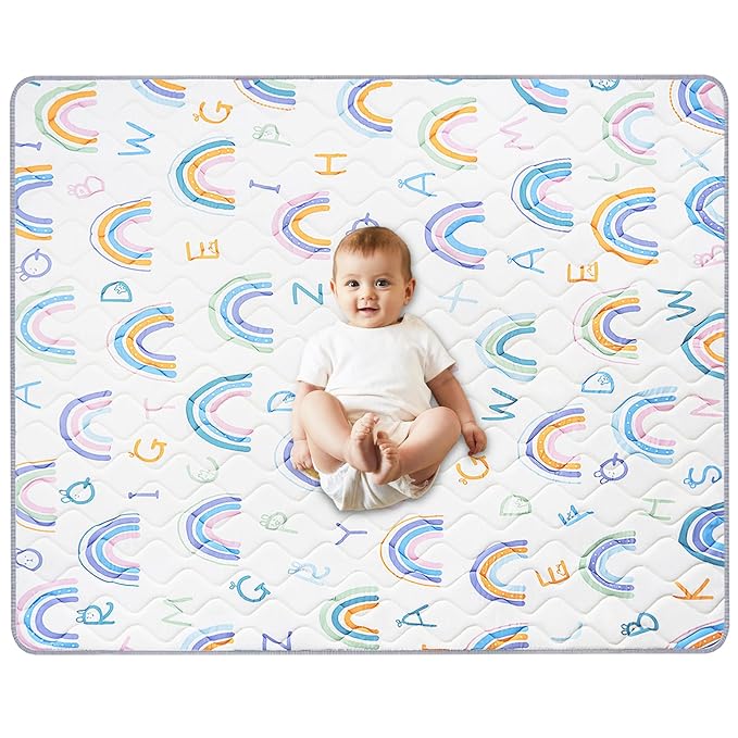 Baby Play Mat, 50’’ x 50’’ Soft Baby Floor Mat Thicker Foam Play Mat for Babies, Foldable Baby Playpen Mat Crawling Mat, Non-Slip & Machine Washable, Cushioned Play Mat for Babies (Rainbow Design)