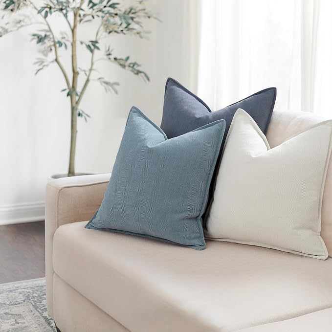 ZWJD Throw Blue Pillow Covers 16x16 Set of 2 Chenille Pillow Covers with Elegant Design Soft and Luxurious Decorative Throw Pillows for Couch, Bed, and Home Decor,Light Blue