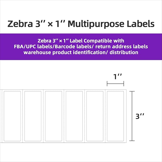 AveneMark 12 Rolls 3" x 1" Direct Thermal Labels for Barcodes Postage Address Shipping Labels Compatible with Rollo & Zebra Desktop Printers Adhesive - 1300Pcs/Roll