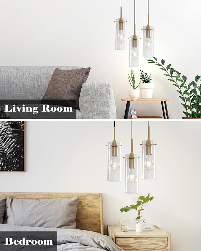 Blown Glass Pendant Light, Gold Pendant Light Kitchen Island 1 Pack, Glass Kitchen Pendant Lights, Island Pendant Lights for Kitchen, Living Room, Dining Room, Bar