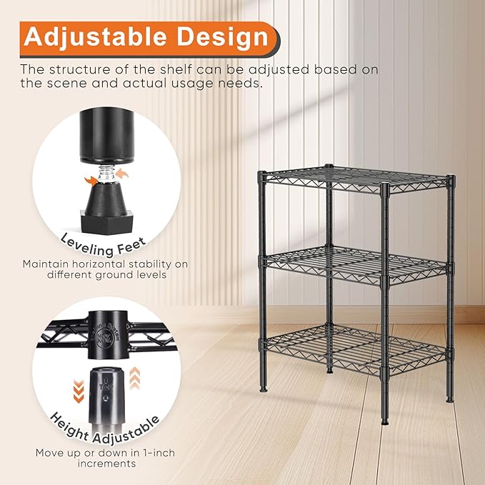 Sweetcrispy 3-Shelf Storage Shelving Unit, Adjustable Metal Wire Racks Heavy Duty Standing Shelf Organizer for Kitchen, Closet, Pantry, Garage, Bathroom, Laundry (13.8" D x 23.6" W x 30" H)