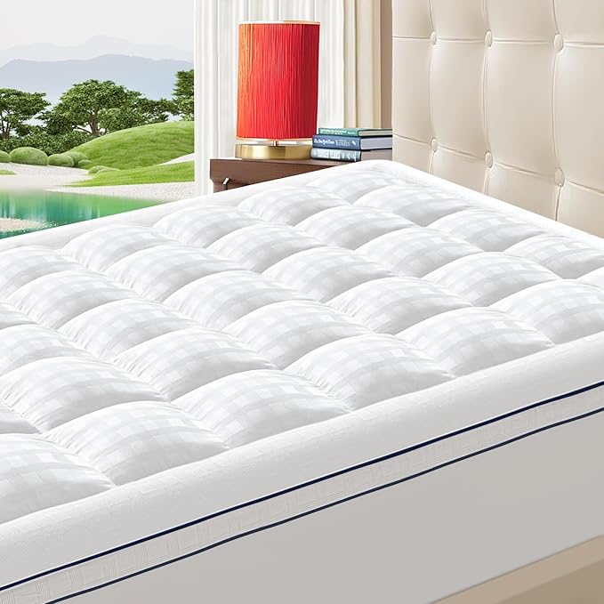 ABENE Mattress Topper for Back Pain Relief, Extra Thick Mattress Pad Pillowtop, Soft Cotton Cover with 8"-21" Deep Pocket, 1300gsm Overfilled Down Alternative Filling (Cotton White, King)