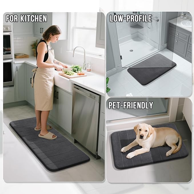 Yimobra Memory Foam Bath Mat, Super Soft Absorbent Bathroom Rug Non Slip 24x17 Inch, Quick Dry, Machine Washable Floor Carpet for Tub Shower, Home Decor Accessories, Dark Gray