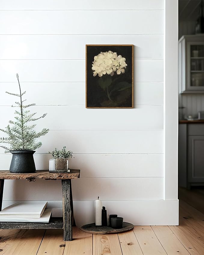 InSimSea Framed Wall Art for Living Room Decoration Canvas Wall Art Room Decor White Hydrangea Oil Painting Canvas Prints Bedroom Bathroom Wall Art Kitchen Office Wall Decor 12x16in