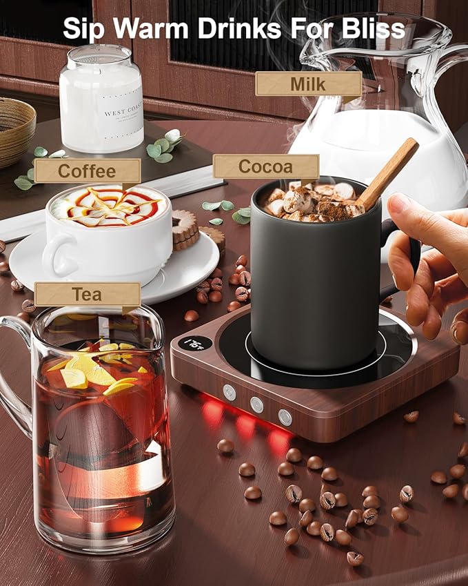 Mug Warmer - 36W Coffee Mug Warmer for Desk with Temperature Display, 2-12Hrs Auto Shut Off, Smart Candle Warmer - Ideal Coffee Gifts Accessories Keep Beverages Coffee Warmer (Wood) (Wood)