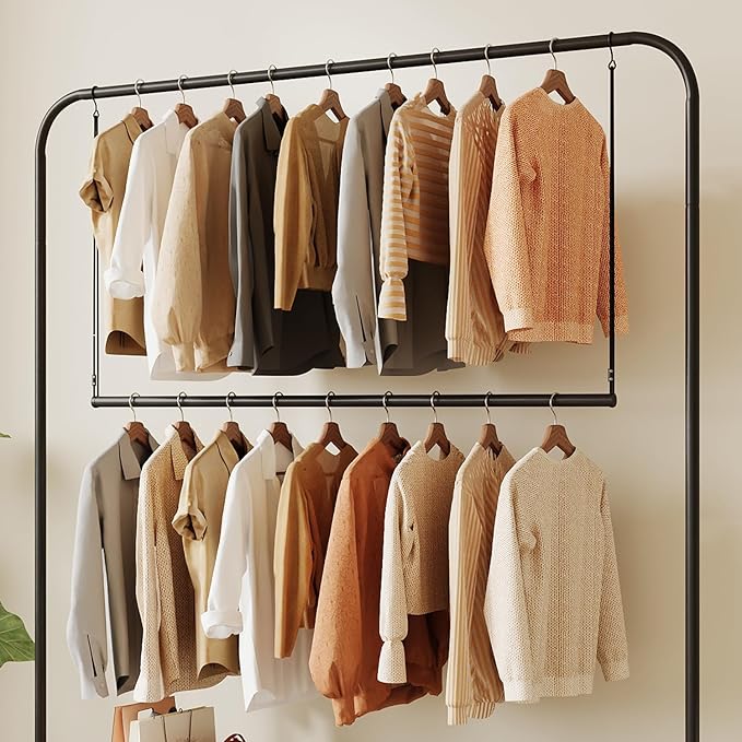 Closet Rods for Hanging Clothes 48'' Black Stepless height adjustment Heavy Duty Closet Rod for Optimize closet storage and organizing space