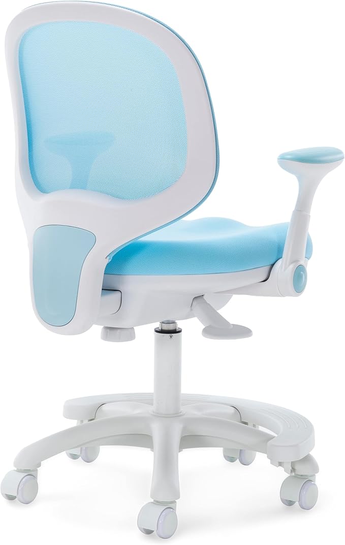 Kids Desk Chair, Boy's Girl's Child Children Study Office Computer Chair, Ergonomic Design, Adjustable Height and Seat Depth (Grey) (Sky Blue W/Armrests and Footrest)