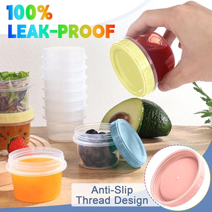 12pcs 4 oz Plastic Containers with Screw Lids, Reusable 1/2 Cup Small Food Storage Containers, Leakproof, Microwave Dishwasher Freezer Safe, with Pen and Brush
