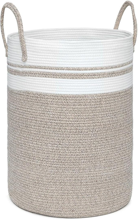58L Large Laundry Basket, Laundry Hamper with Handles, Clothes Storage Basket, Tall Woven Rope Storage Basket for Dirty Clothes, Blankets, Pillows in Bathroom, Bedroom (Brown, 15 x 20in)